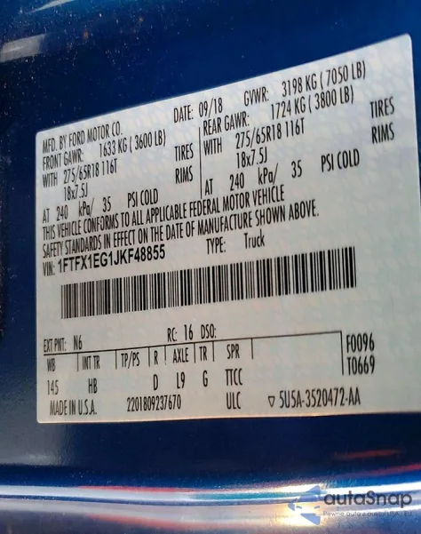 2018 Ford F150 Super Cab z USA, uszkodzony, nr VIN 1FTFX1EG1JKF48855